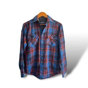 Vintage Country Touch Men's Plaid Flannel Shirt Blue Red Long Sleeve